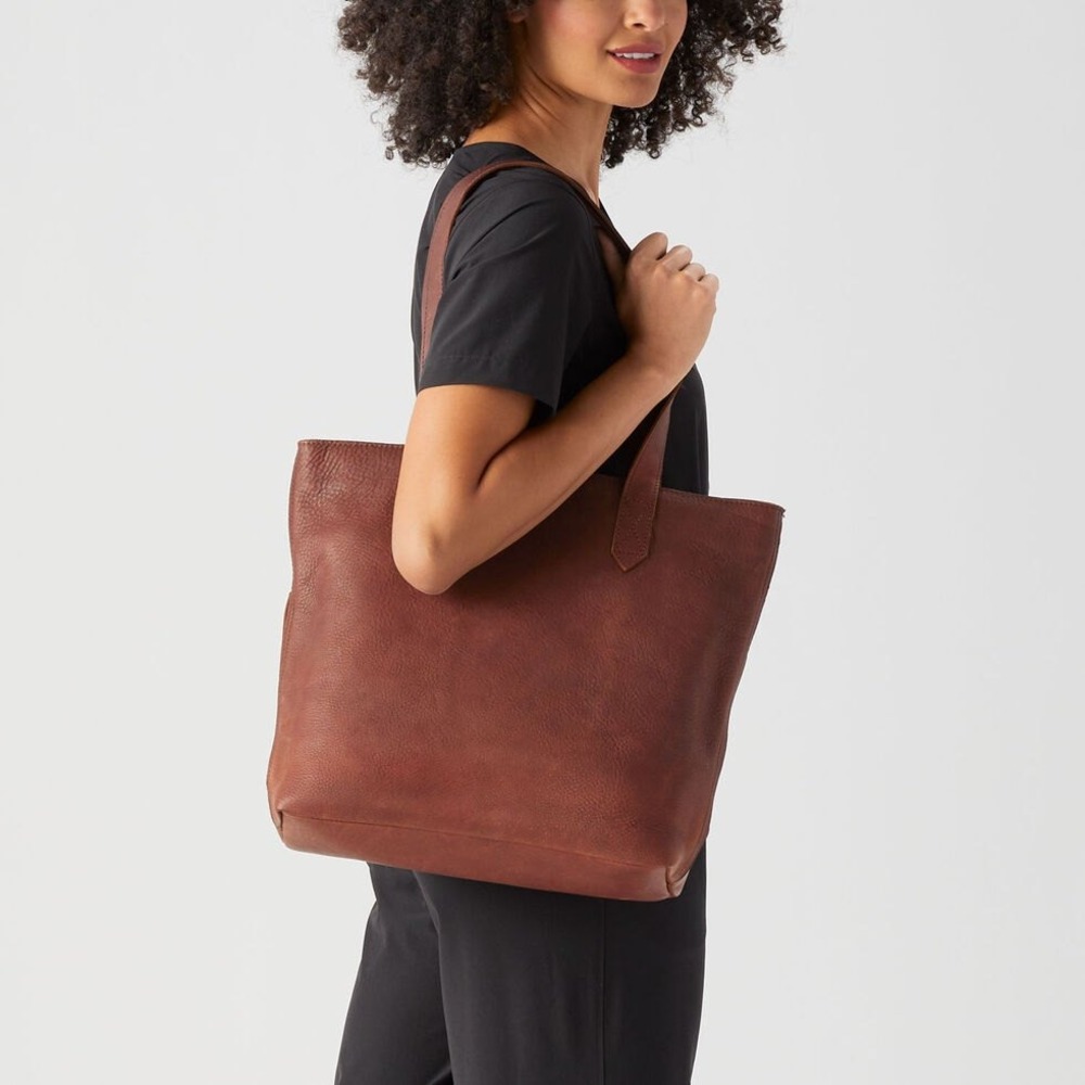 Duluth Trading Co Lifetime Leather Tote Bag Brown Cowhide Western Commuter Work